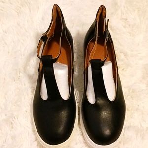 Woman's, Black, Ankle, T strap Mary Jane, White Sole. Size 40/8.5, Brand New.